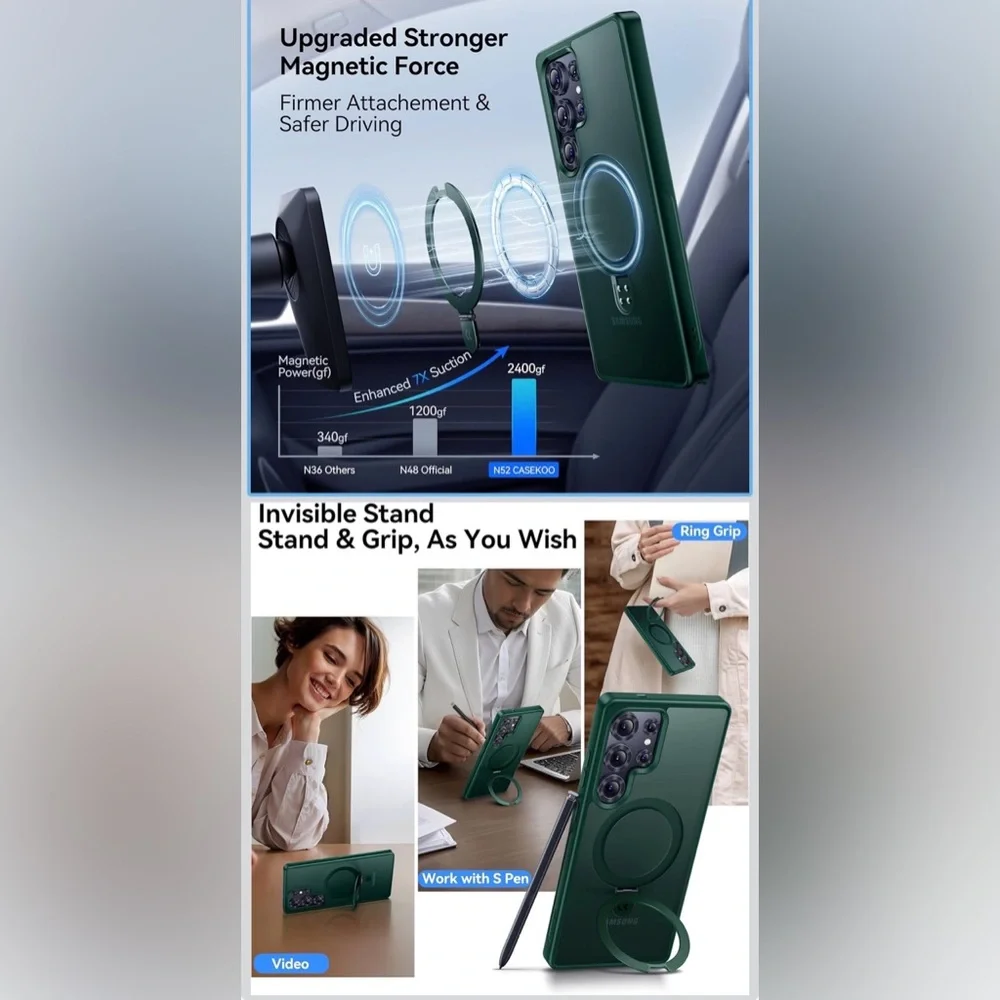CASEKOO MagicStand Magnetic Ring Stand Case for Samsung Galaxy S25 Ultra, Green